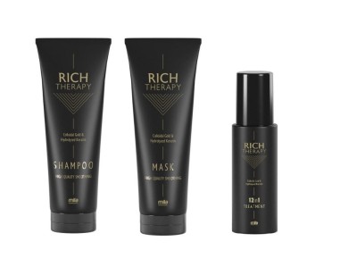 Zdjęcie produktu Zestaw Mila Rich Therapy, odbudowujący włosy z keratyną i kwasem hialuronowym, szampon + maska + odżywka 12w1