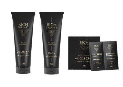 Zdjęcie produktu Zestaw Mila PRO Rich Therapy, odbudowujący włosy z keratyną i kwasem hialuronowym, szampon + maska + botox Mila 2x12ml