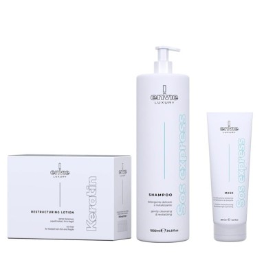 Zdjęcie produktu Zestaw regenerujący włosy ENVIE: Ampułki 10x10 ml, szampon SOS 1000 ml, maska SOS 250 ml