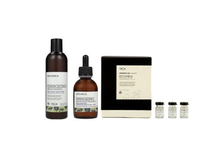 Zdjęcie produktu Zestaw Rica Energizing, zestaw do włosów wypadających: szampon + serum + ampułki Repowering High Dose