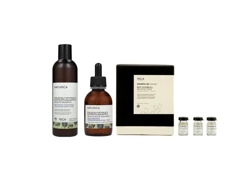 Zestaw Rica Energizing, zestaw do włosów wypadających: szampon + serum + ampułki Repowering High Dose