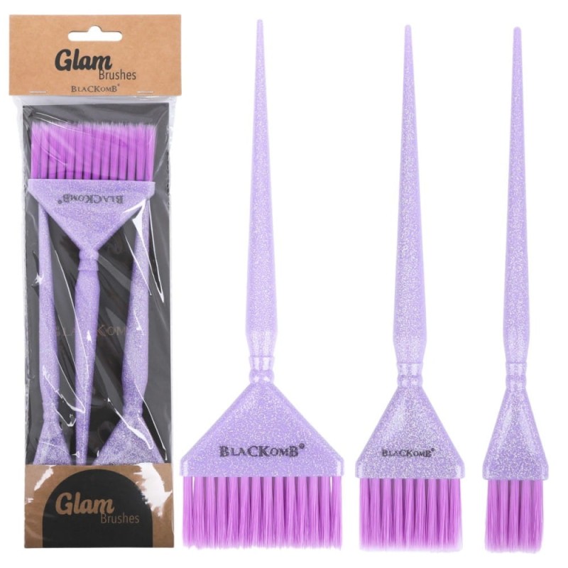 Zestaw pędzelków fryzjerskich do farbowania, koloryzacji włosów, brokatowe, 3 szt