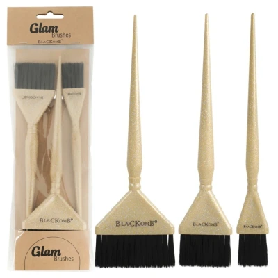 Zdjęcie produktu Zestaw pędzelków fryzjerskich do farbowania, koloryzacji włosów, brokatowe złote, 3 szt