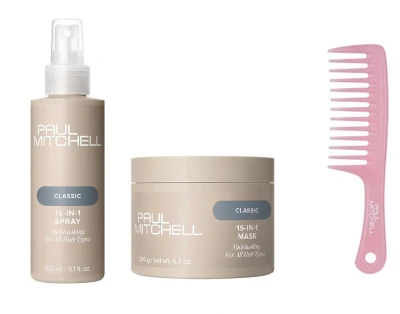 Zdjęcie produktu Zestaw Paul Mitchel: Spray 15w1 + intensywna maska wielozadaniowa 15w1 + grzebień PM Gratis