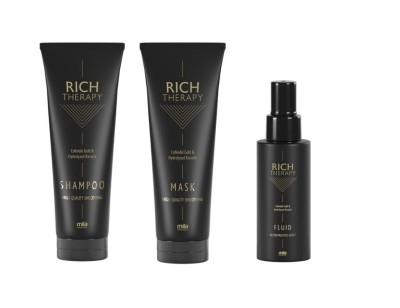 Zdjęcie produktu Zestaw Mila Rich Therapy, odbudowujący włosy z keratyną i kwasem hialuronowym, szampon + maska + fluid
