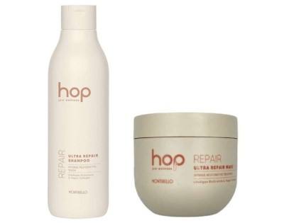 Zdjęcie produktu Montibello Hop Ultra Repair, duży zestaw do włosów suchych, Szampon 1000 ml + maska 500 ml