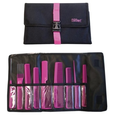 Zdjęcie produktu Zestaw 9 szt grzebieni fryzjerskich w etui EuroStil, różne kolory