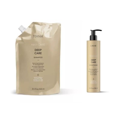 Zdjęcie produktu Zestaw kosmetyków do włosów zniszczonych Lakme Deep Care: szampon 600 ml Refill + odżywka 300 ml