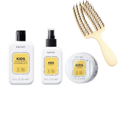Zdjęcie produktu Zestaw Kemon Kids: Szampon do włosów + Spray do rozczesywania włosów + wosk modelujący + Szczotka