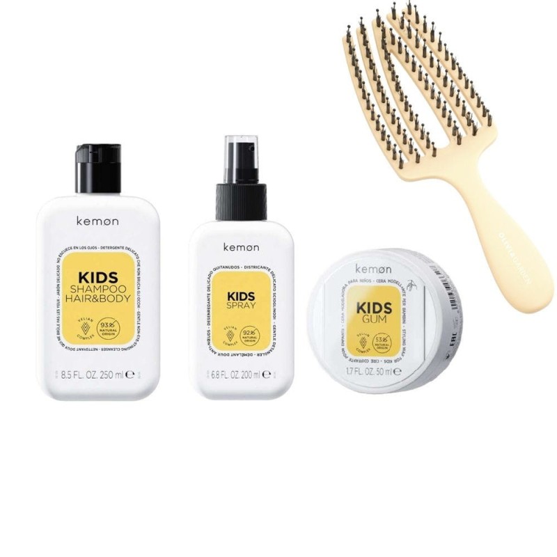 Zestaw Kemon Kids: Szampon do włosów + Spray do rozczesywania włosów + wosk modelujący + Szczotka