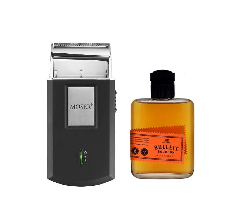 Zestaw do golenia: golarka Moser + Pan Drwal Aftershave Bulleit 100 ml
